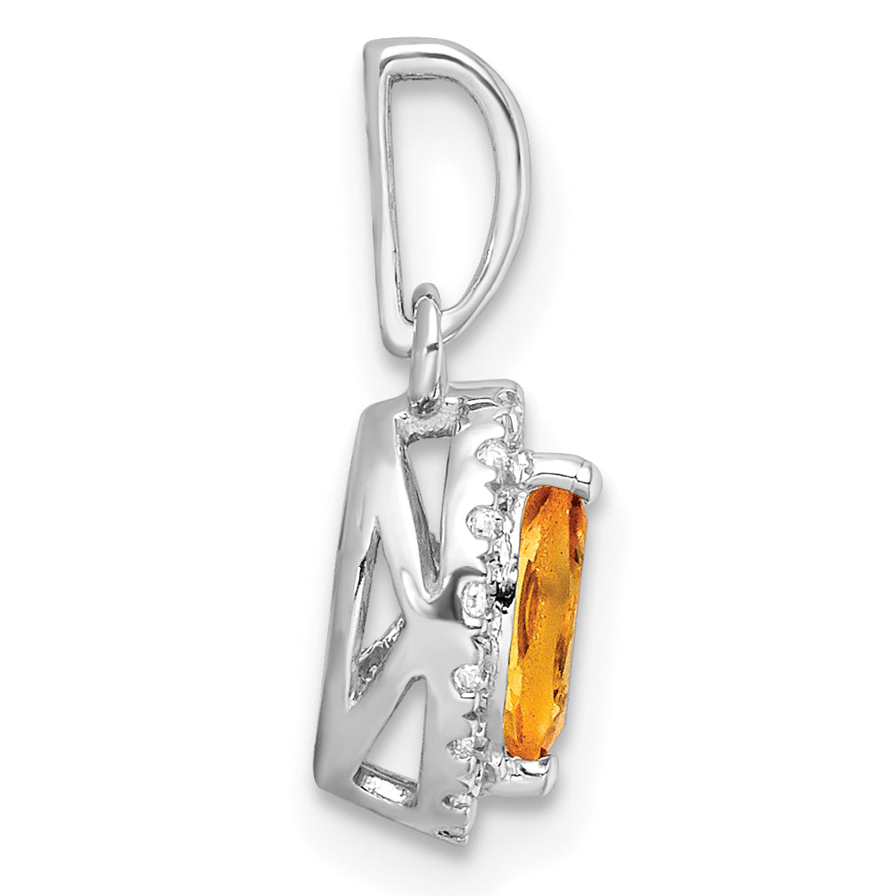 14K White Gold Lab Grown Diamond and Citrine Pendant