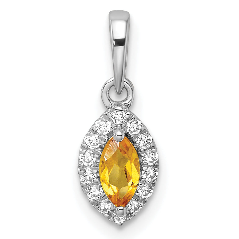 14K White Gold Lab Grown Diamond and Citrine Pendant