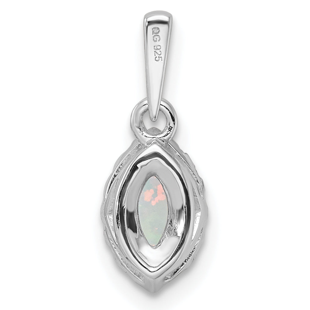 14K White Gold Lab Grown Diamond and Created Opal Pendant