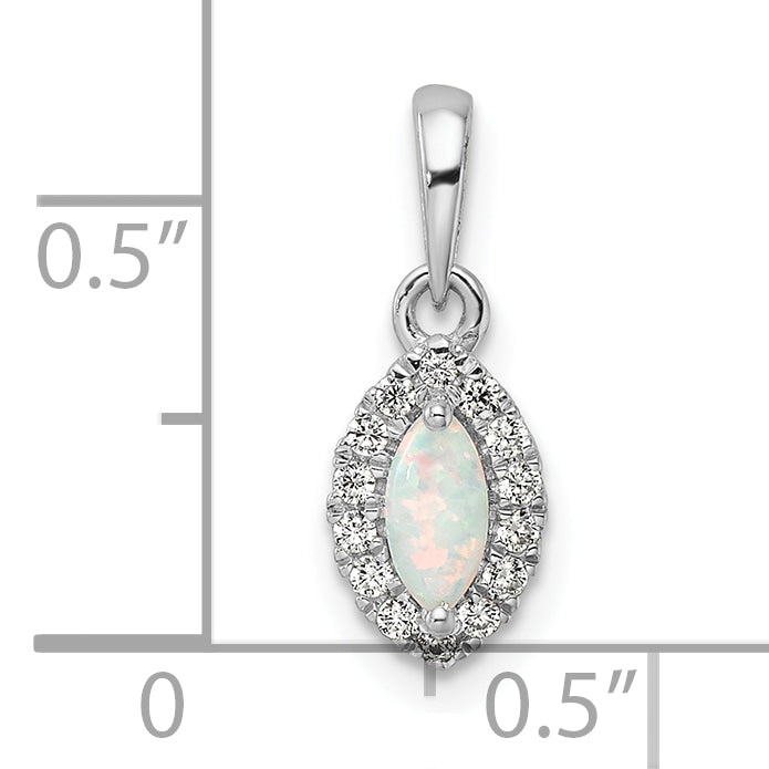 14K White Gold Lab Grown Diamond and Created Opal Pendant