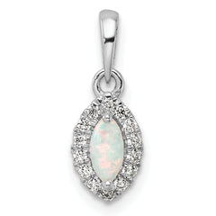 14K White Gold Lab Grown Diamond and Created Opal Pendant