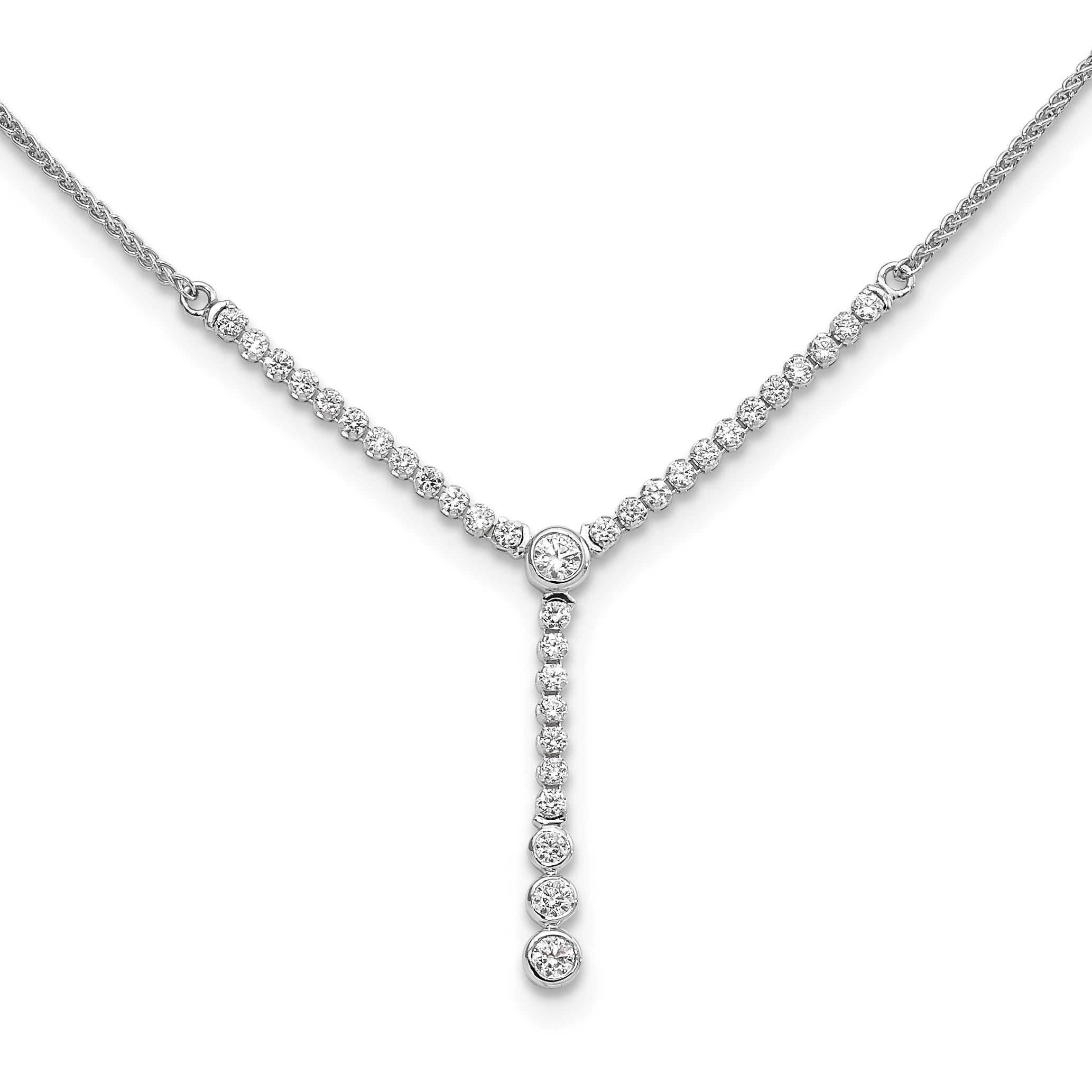 14K White Gold Lab Grown Diamond Y-design Tennis Style Bolo Necklace