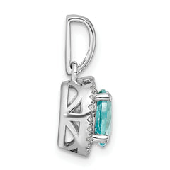 14K White Gold Pure Serenity Lab Grown Diamond and Lab Created Oval Paraiba Pendant