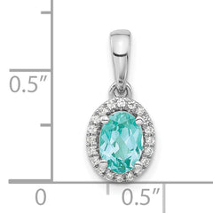 14K White Gold Pure Serenity Lab Grown Diamond and Lab Created Oval Paraiba Pendant