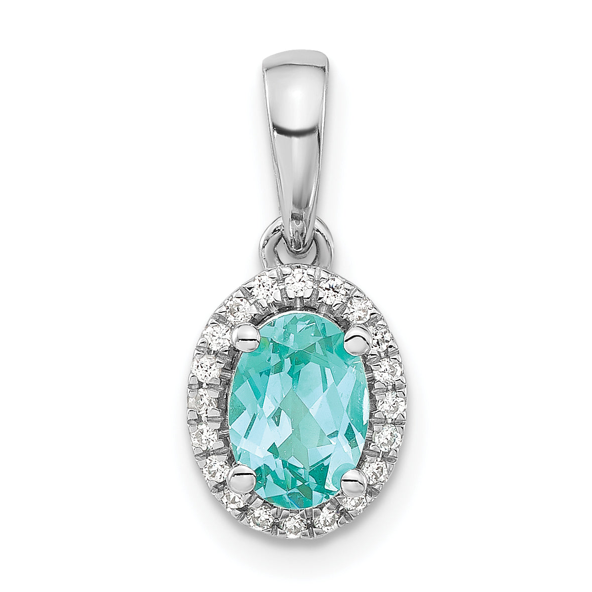 14K White Gold Pure Serenity Lab Grown Diamond and Lab Created Oval Paraiba Pendant