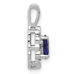 14K White Gold Lab Grown Diamond and Created Blue Sapphire Pendant