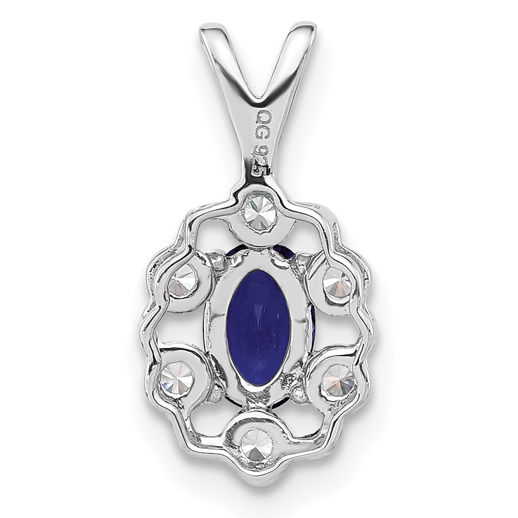 14K White Gold Lab Grown Diamond and Created Blue Sapphire Pendant