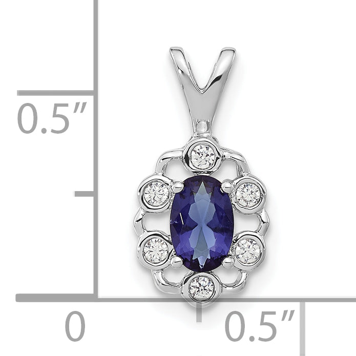 14K White Gold Lab Grown Diamond and Created Blue Sapphire Pendant