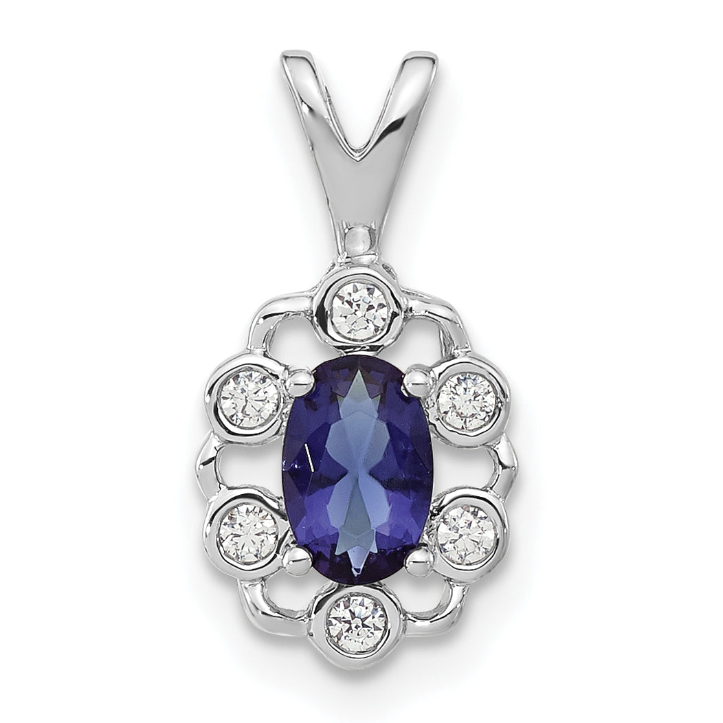 14K White Gold Lab Grown Diamond and Created Blue Sapphire Pendant