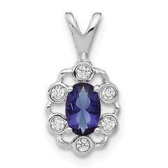 14K White Gold Lab Grown Diamond and Created Blue Sapphire Pendant