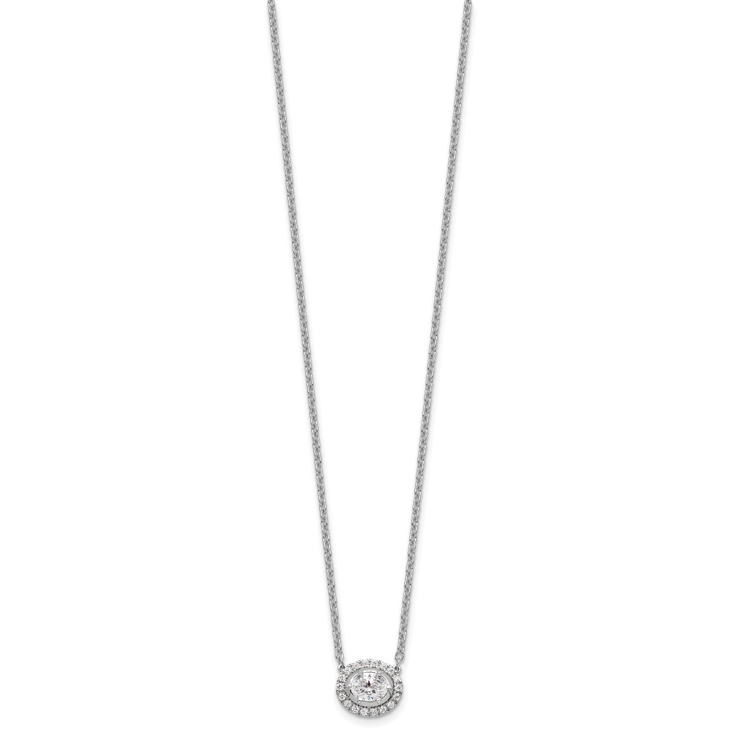 14K White Gold Lab Grown Diamond Halo Complete Oval 18 Inch Necklace