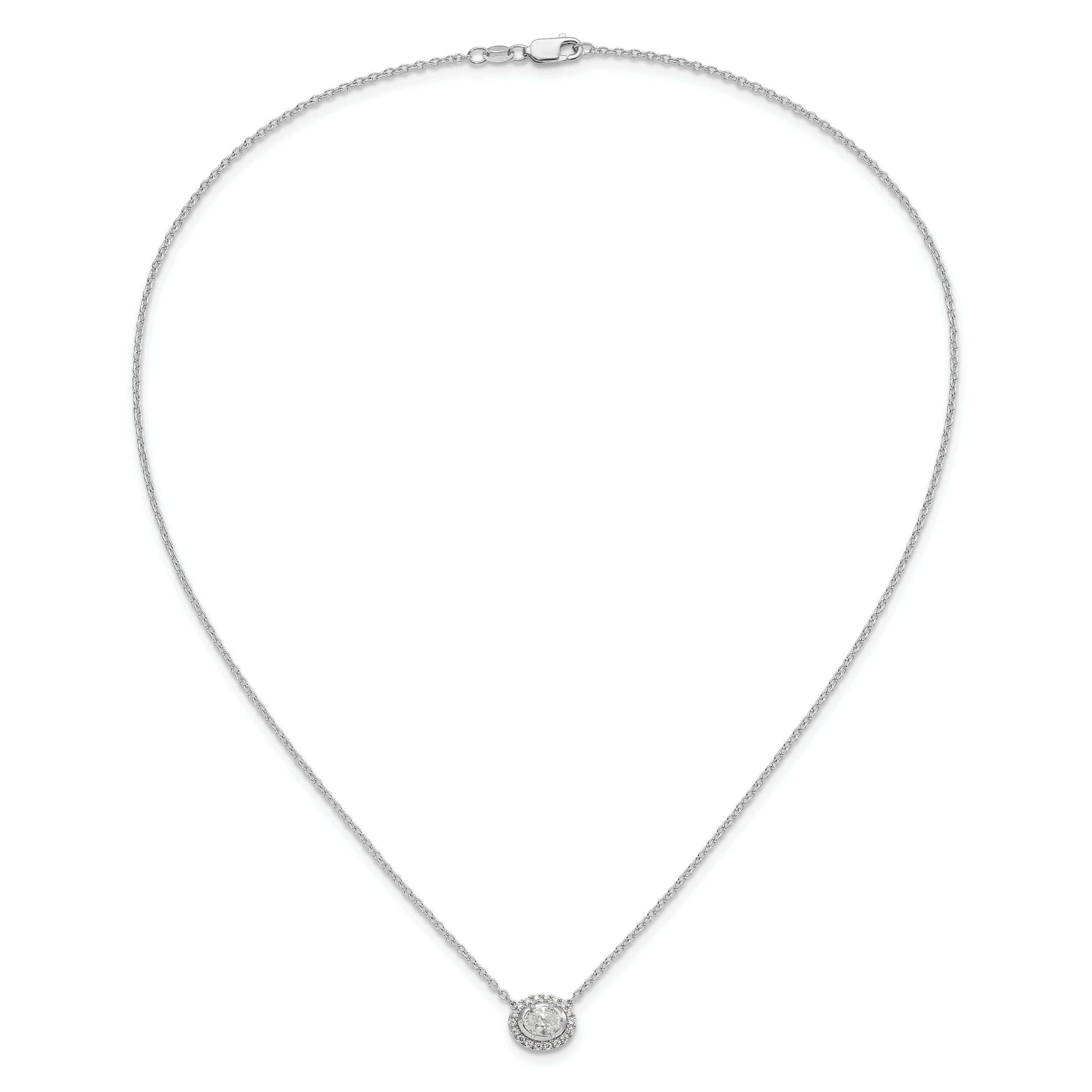 14K White Gold Lab Grown Diamond Halo Complete Oval 18 Inch Necklace