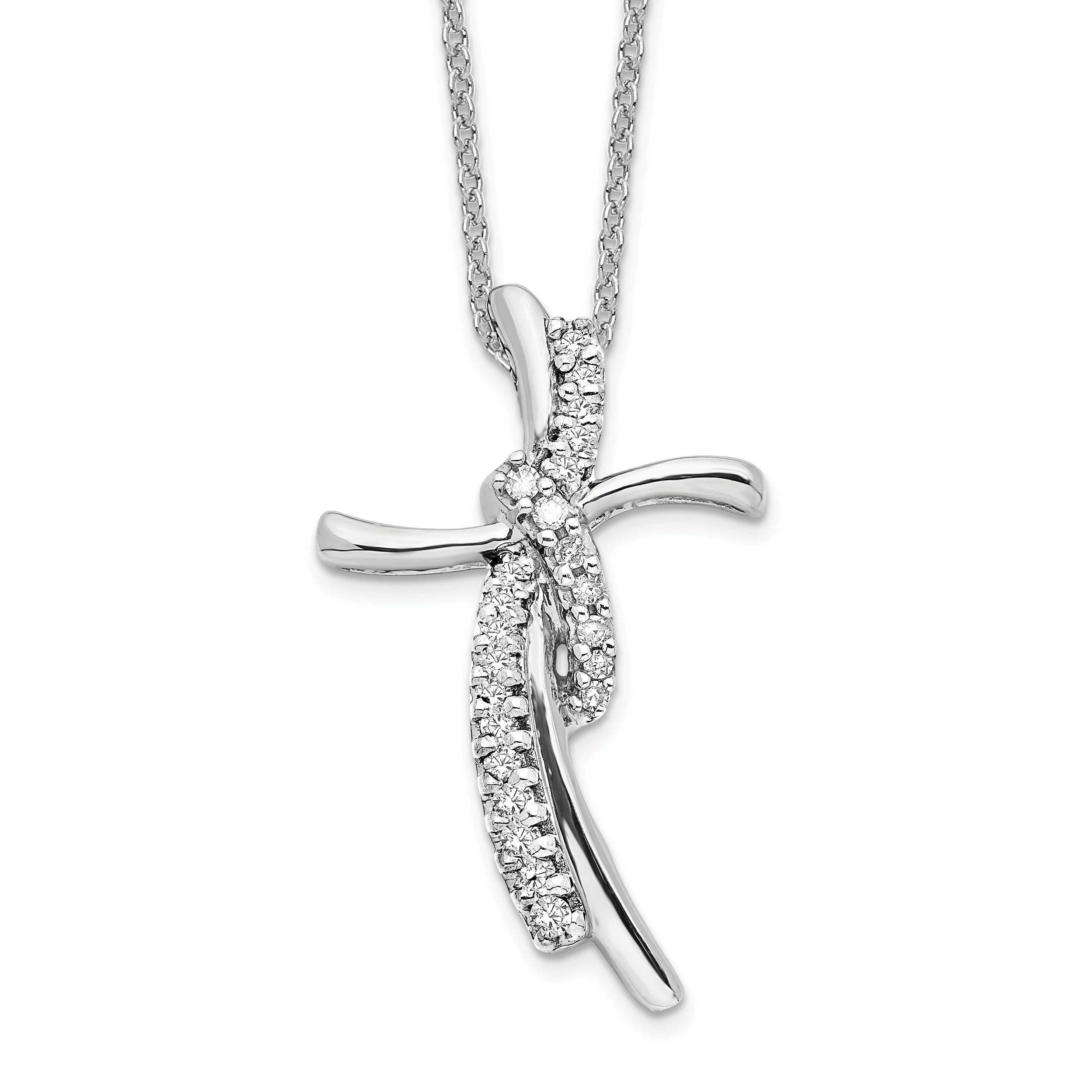 14K White Gold Lab Grown Diamond Cross Pendant Necklace