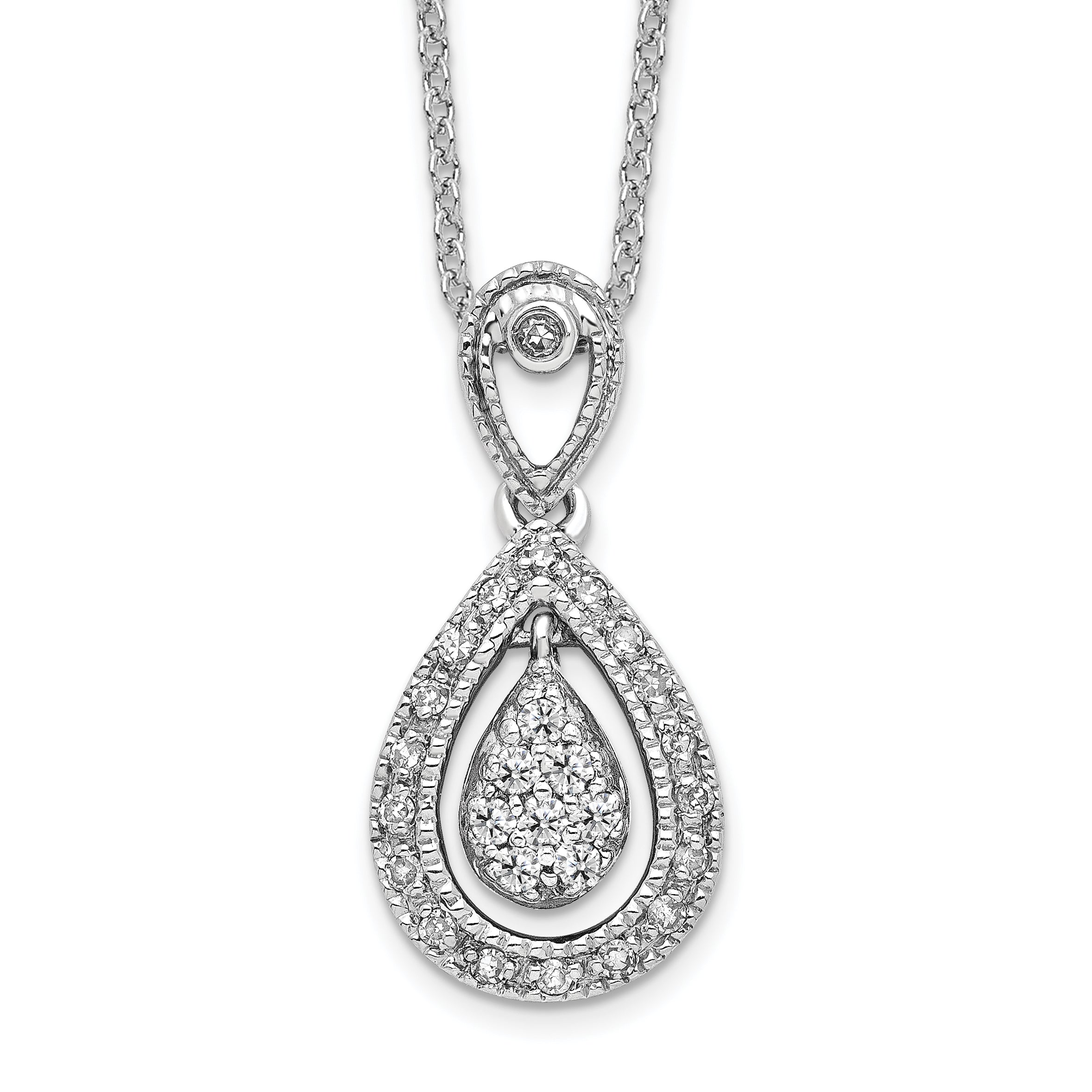 14K White Gold Lab Grown Diamond Teardrop Pendant Necklace