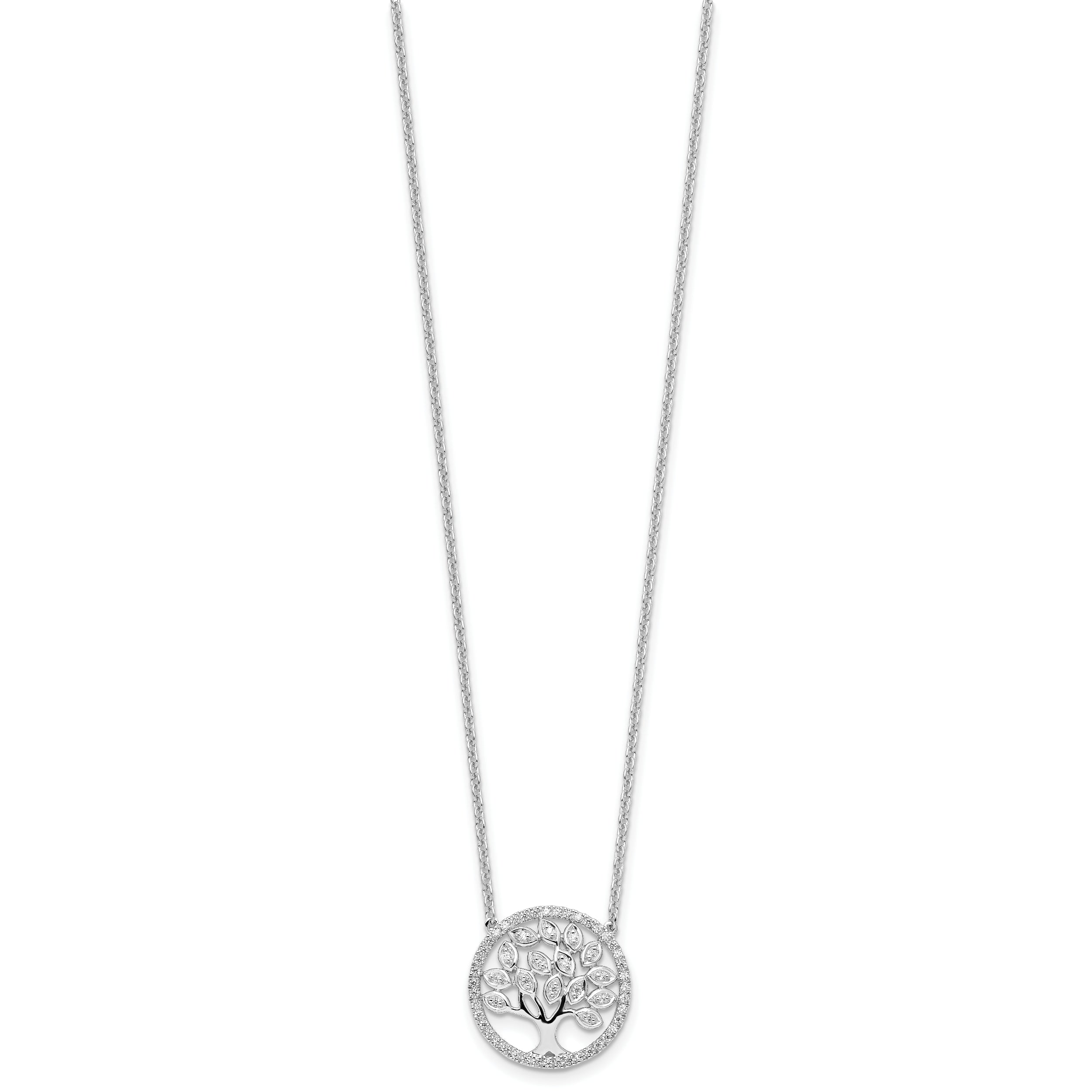 14K White Gold Lab Grown Diamond Tree of Life in Circle Necklace