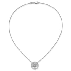 14K White Gold Lab Grown Diamond Tree of Life in Circle Necklace