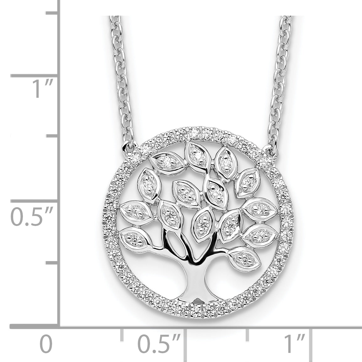 14K White Gold Lab Grown Diamond Tree of Life in Circle Necklace