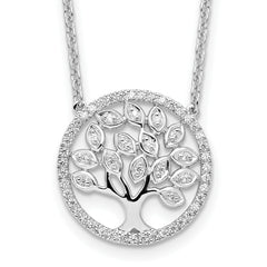 14K White Gold Lab Grown Diamond Tree of Life in Circle Necklace