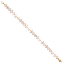 14k 6-7mm Pink Near Round Freshwater Cultured Pearl Bracelet