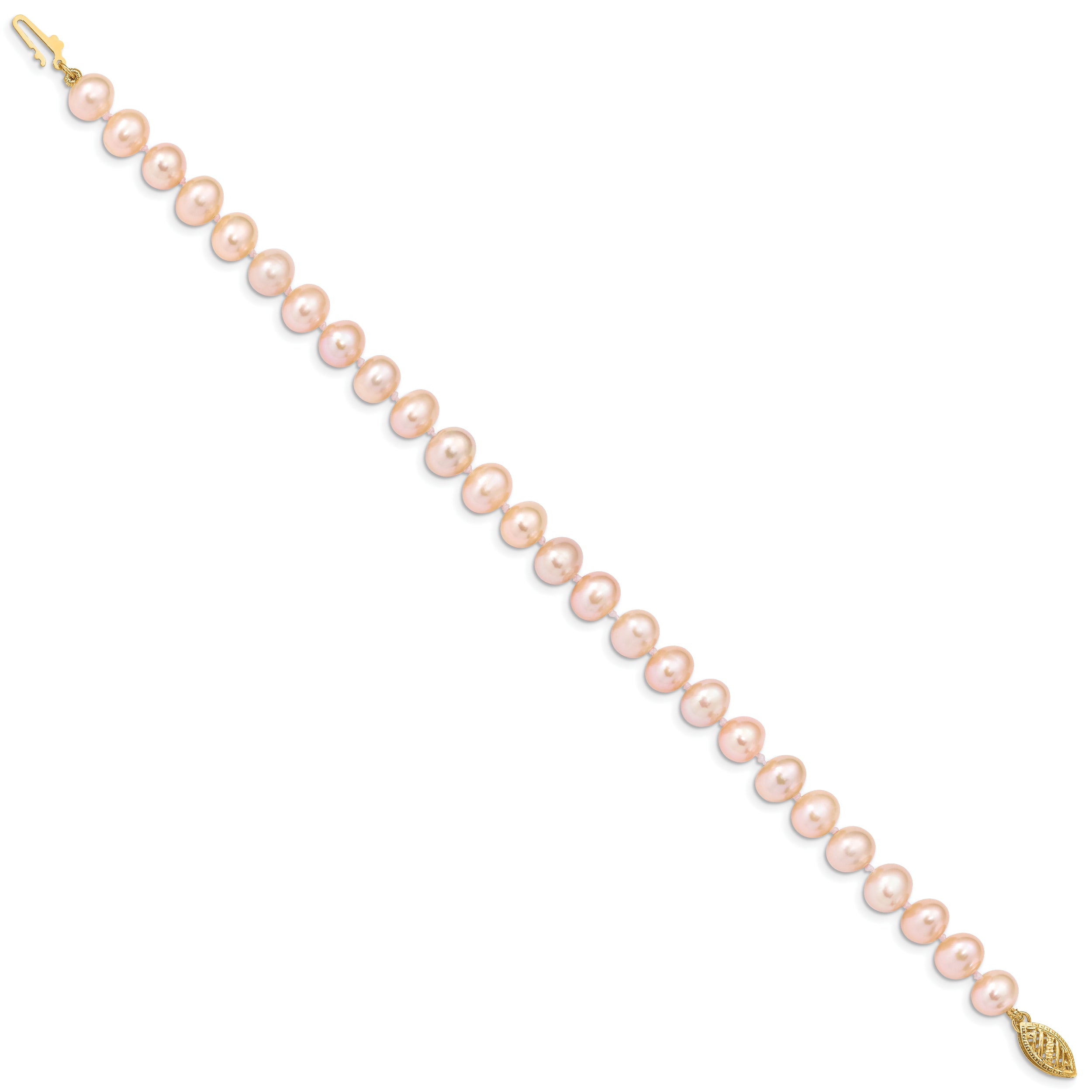 14k 7-8mm Pink Near Round Freshwater Cultured Pearl Bracelet