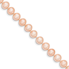 14k 8-9mm Pink Near Round Freshwater Cultured Pearl Bracelet