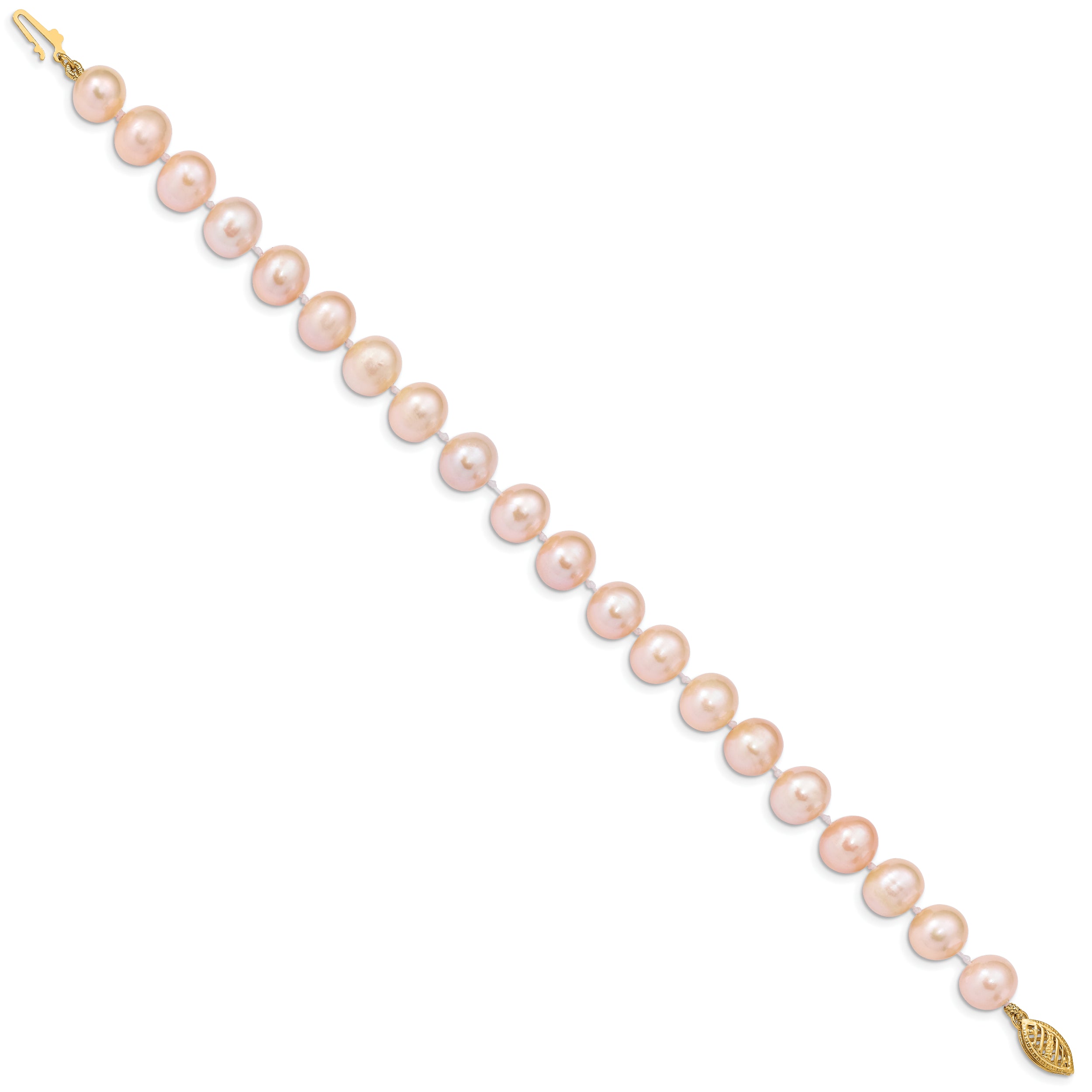 14k 8-9mm Pink Near Round Freshwater Cultured Pearl Bracelet