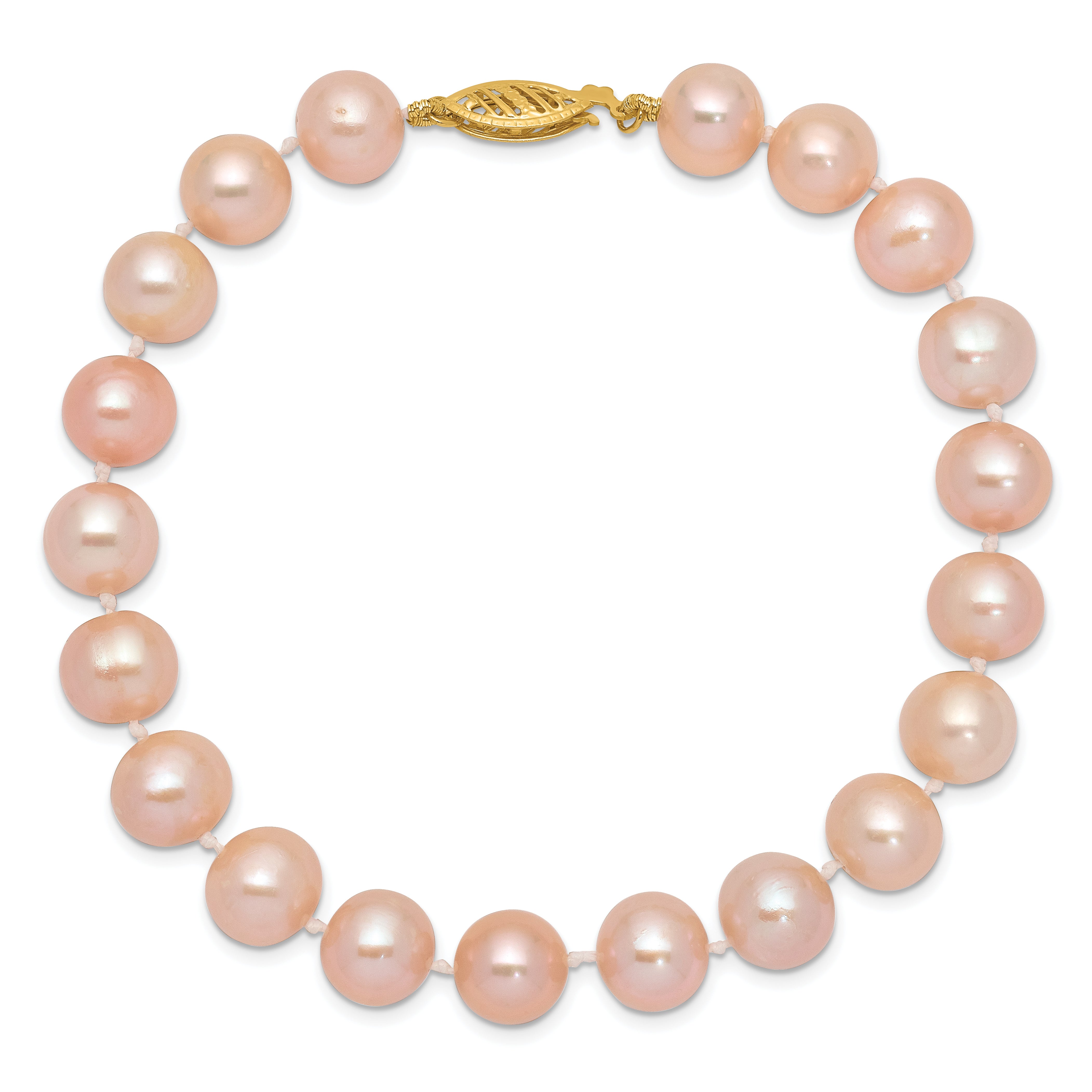 14k 8-9mm Pink Near Round Freshwater Cultured Pearl Bracelet