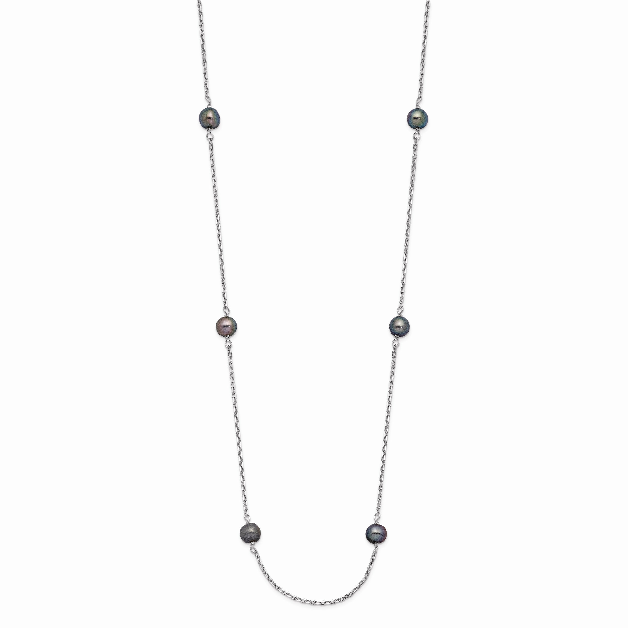 Sophia Jewelers 14K White Gold Black Pearl Station Necklace Elegant and Modern