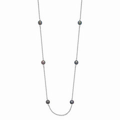 Sophia Jewelers 14K White Gold Black Pearl Station Necklace Elegant and Modern