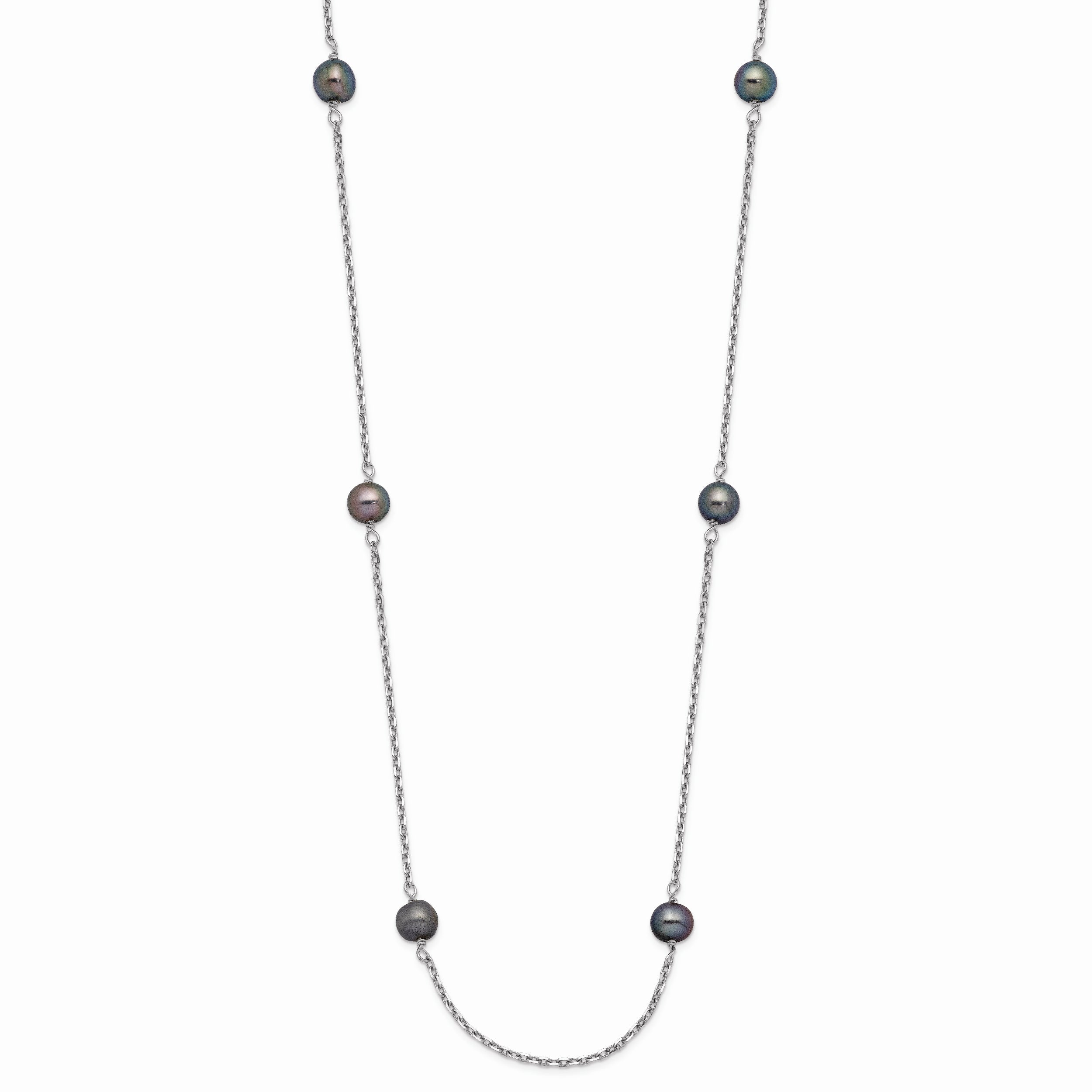 14K WG 4-5mm Black Near Round Freshwater Cultured Pearl 8-station Necklace