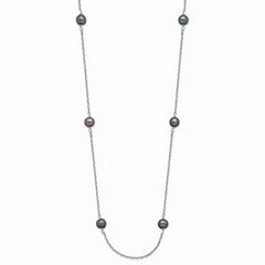 14K WG 4-5mm Black Near Round Freshwater Cultured Pearl 8-station Necklace