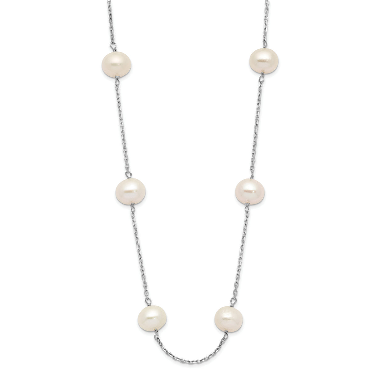 14K White Gold 6-7mm White Round FW Cultured Pearl 12-station Necklace