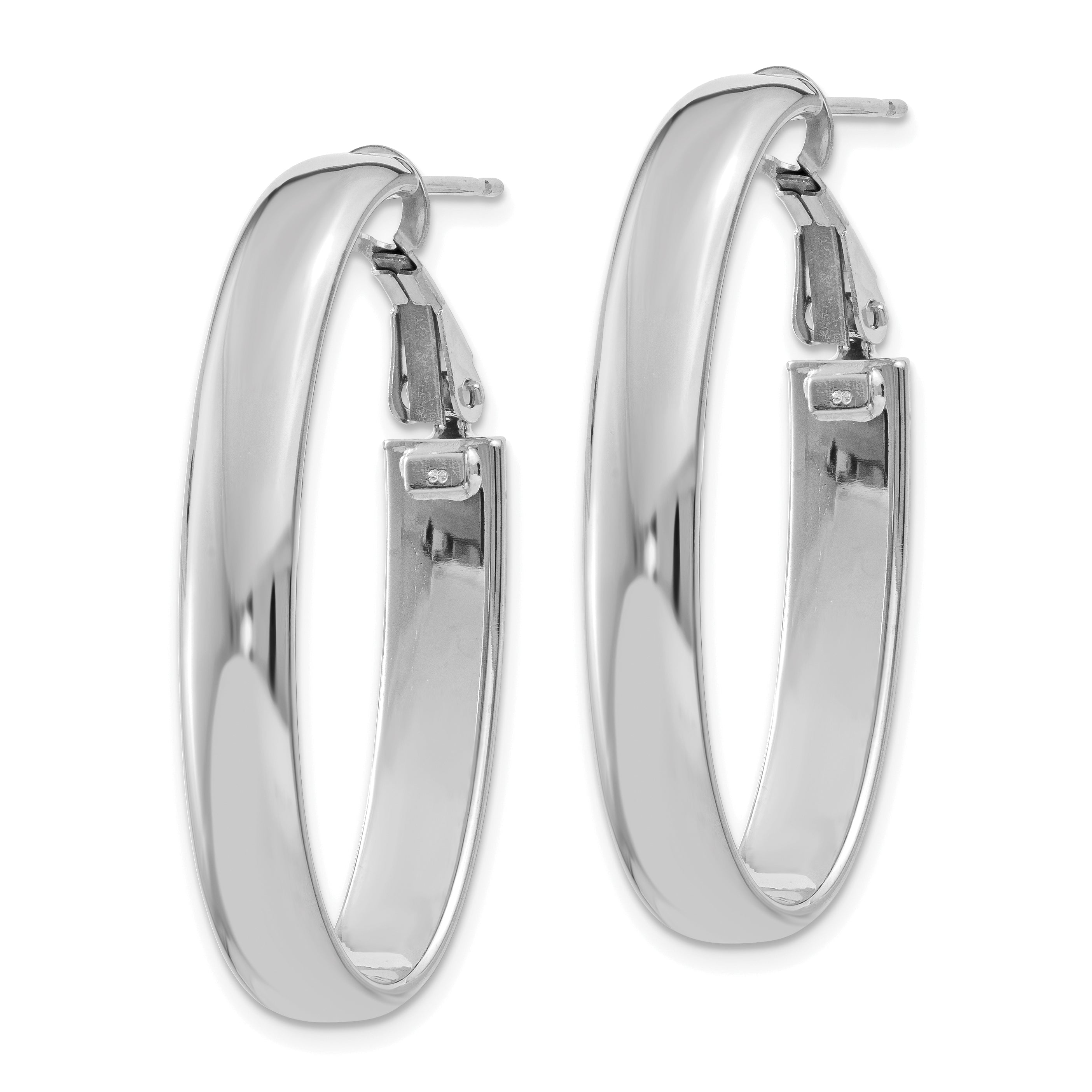 14k 5.75mm White Gold Oval Omega Back Hoop Earrings