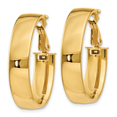 14k 6.75mm Oval Omega Back Hoop Earrings