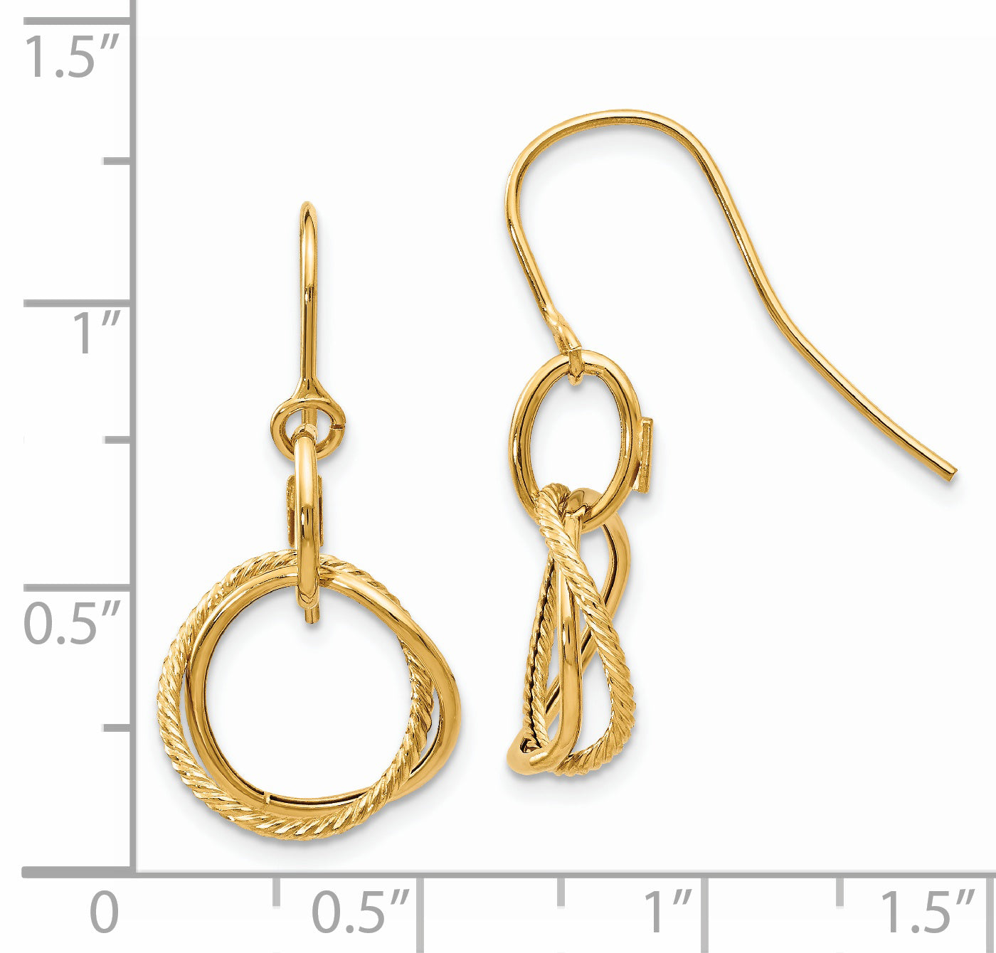 14K Gold Twisted Circle Drop Earrings with Polished Finish for Women