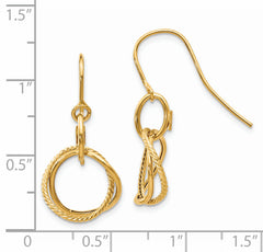 14K Gold Twisted Circle Drop Earrings with Polished Finish for Women