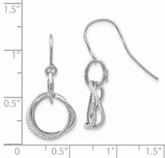 14K White Gold Twisted Circle Drop Earrings with Textured Design