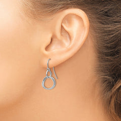 14K White Gold Twisted Circle Drop Earrings with Textured Design