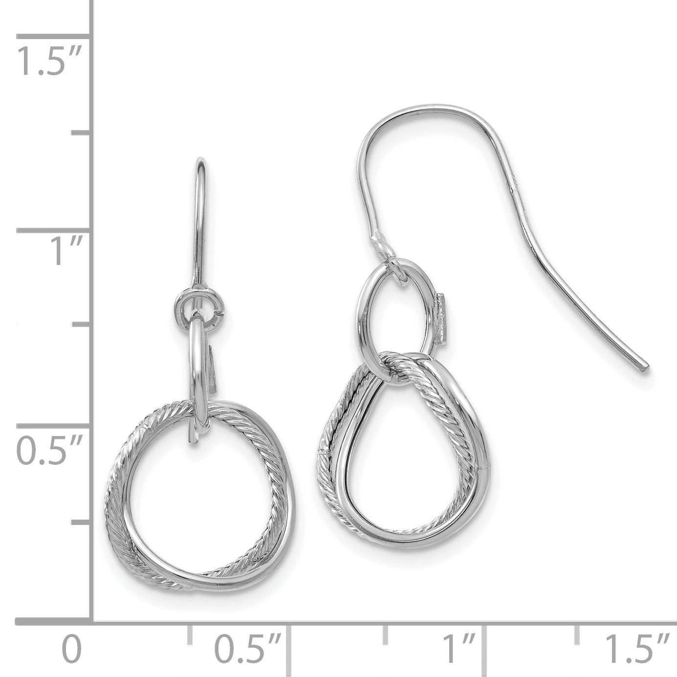 14K White Gold Twisted Circle Drop Earrings with Textured Design