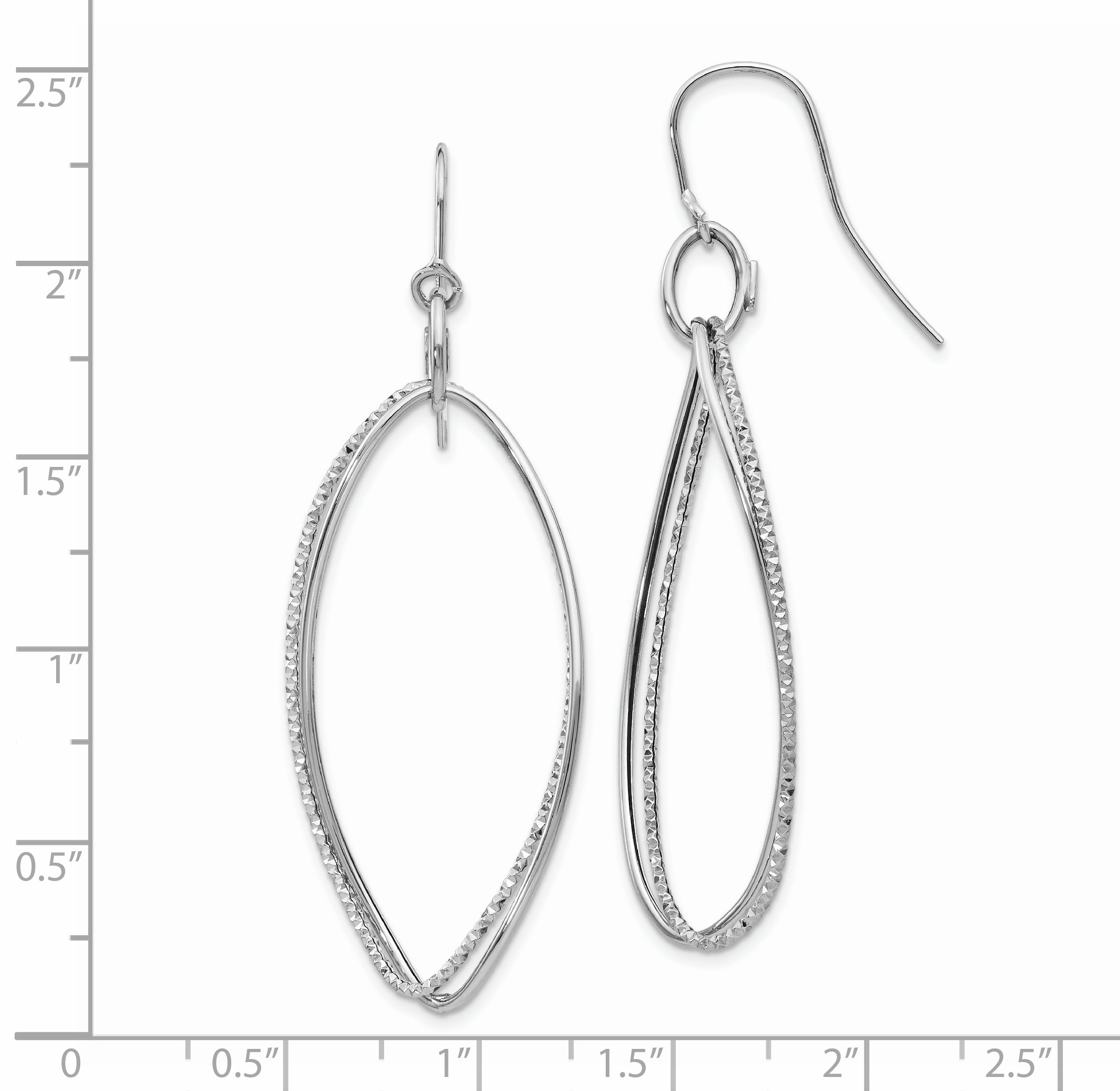 14K White Gold Textured Twisted Dangle Earrings with Rhodium Finish