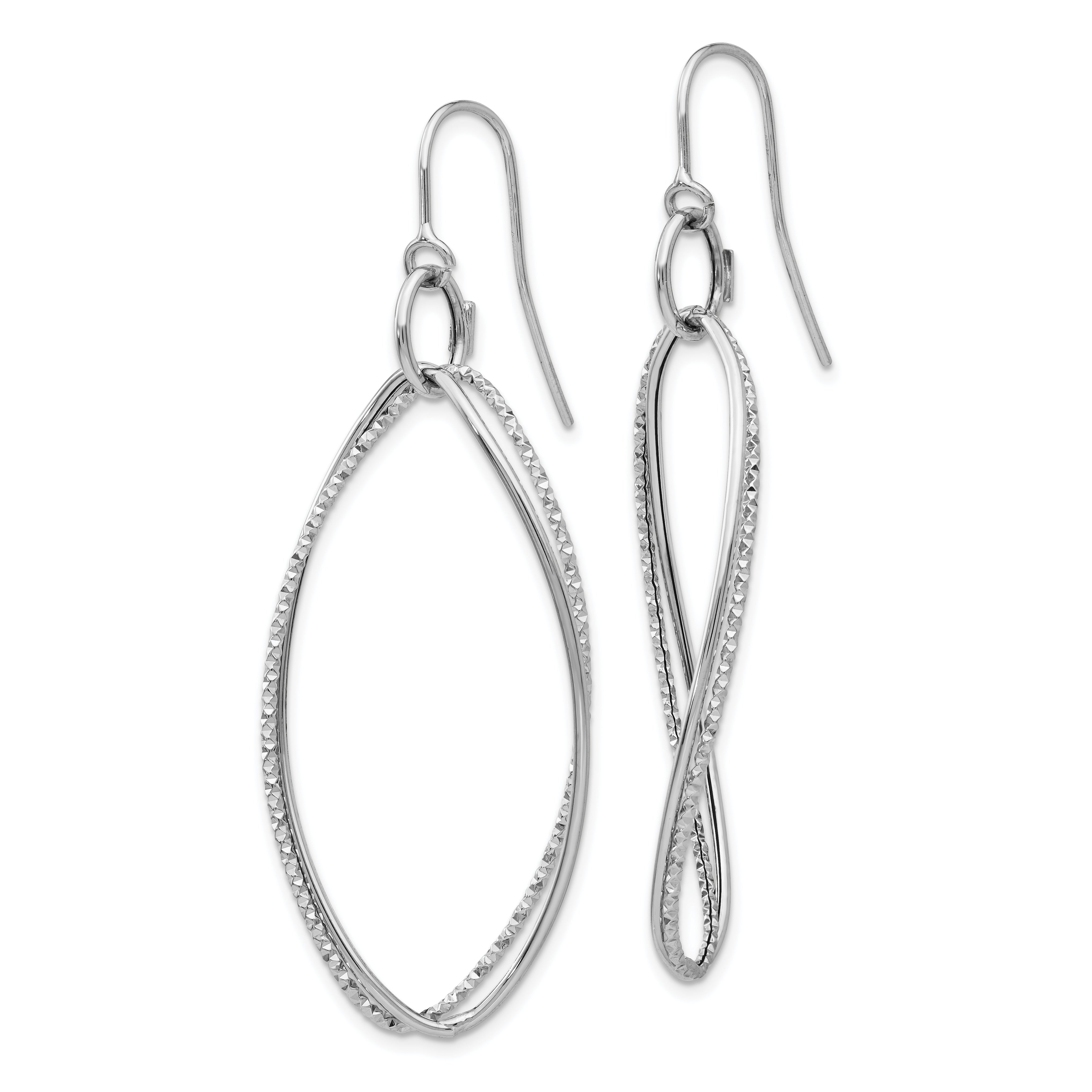 14K White Gold Textured Twisted Dangle Shepherd Hook Earrings