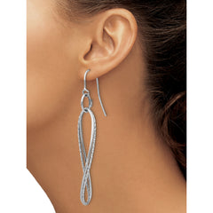 14K White Gold Textured Twisted Dangle Shepherd Hook Earrings