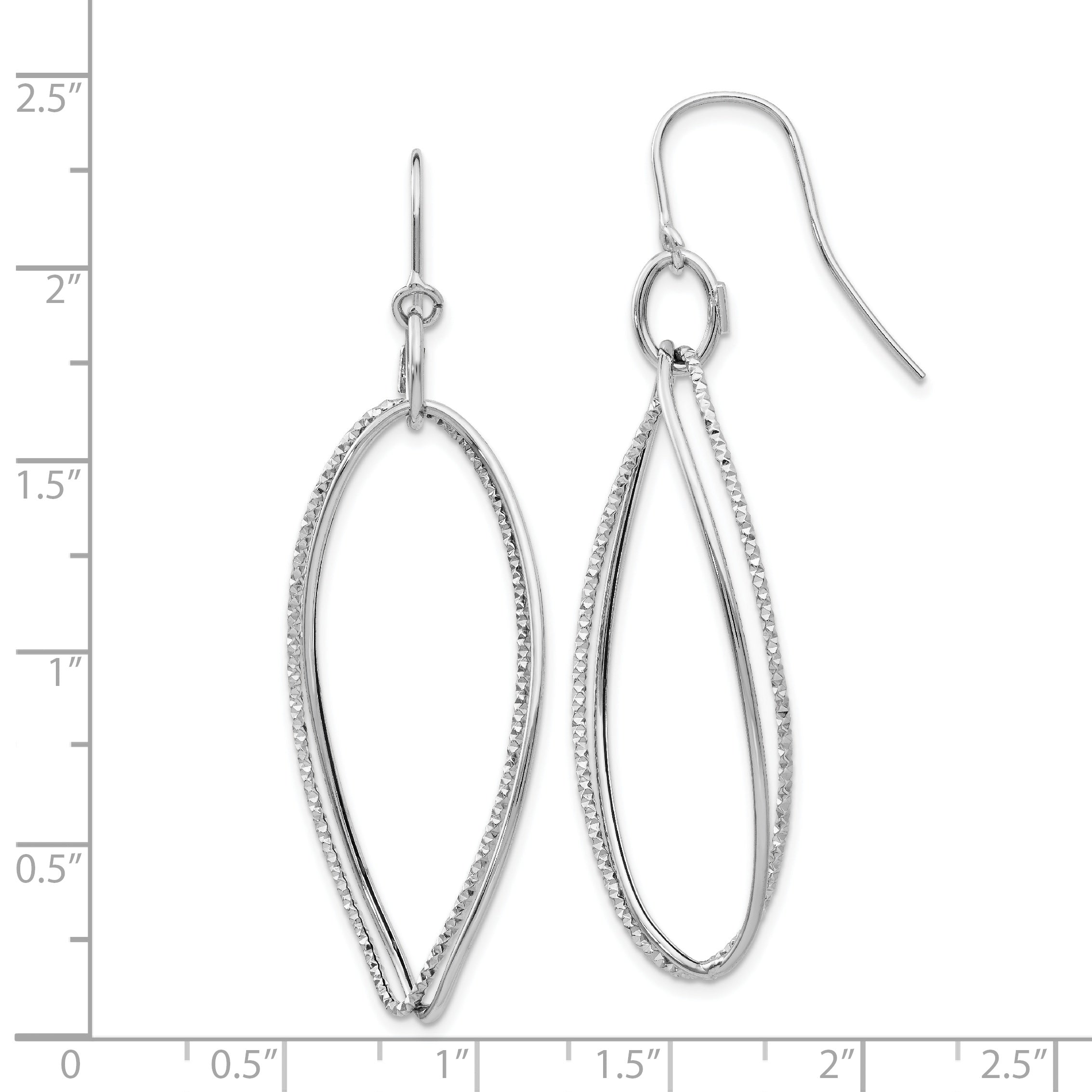 14K White Gold Textured Twisted Dangle Earrings with Rhodium Finish