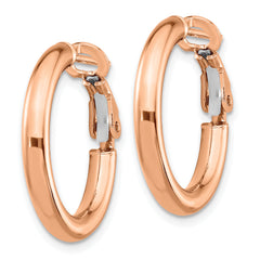 14k Rose Gold 3x15mm Polished Round Omega Back Hoop Earrings