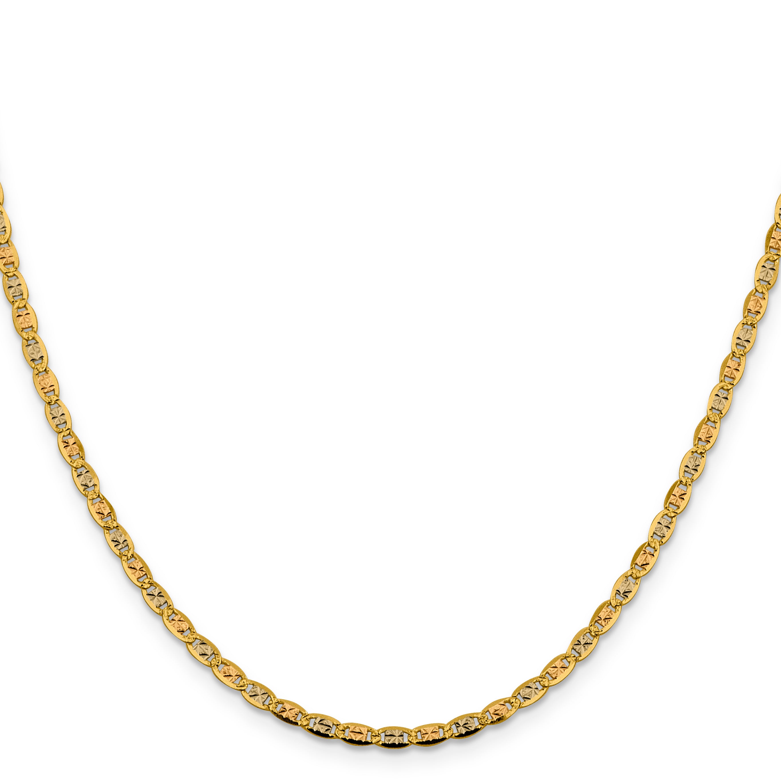 14K 16 inch 2.75mm Tri-color Pav‚ Valentino with Lobster Clasp Chain