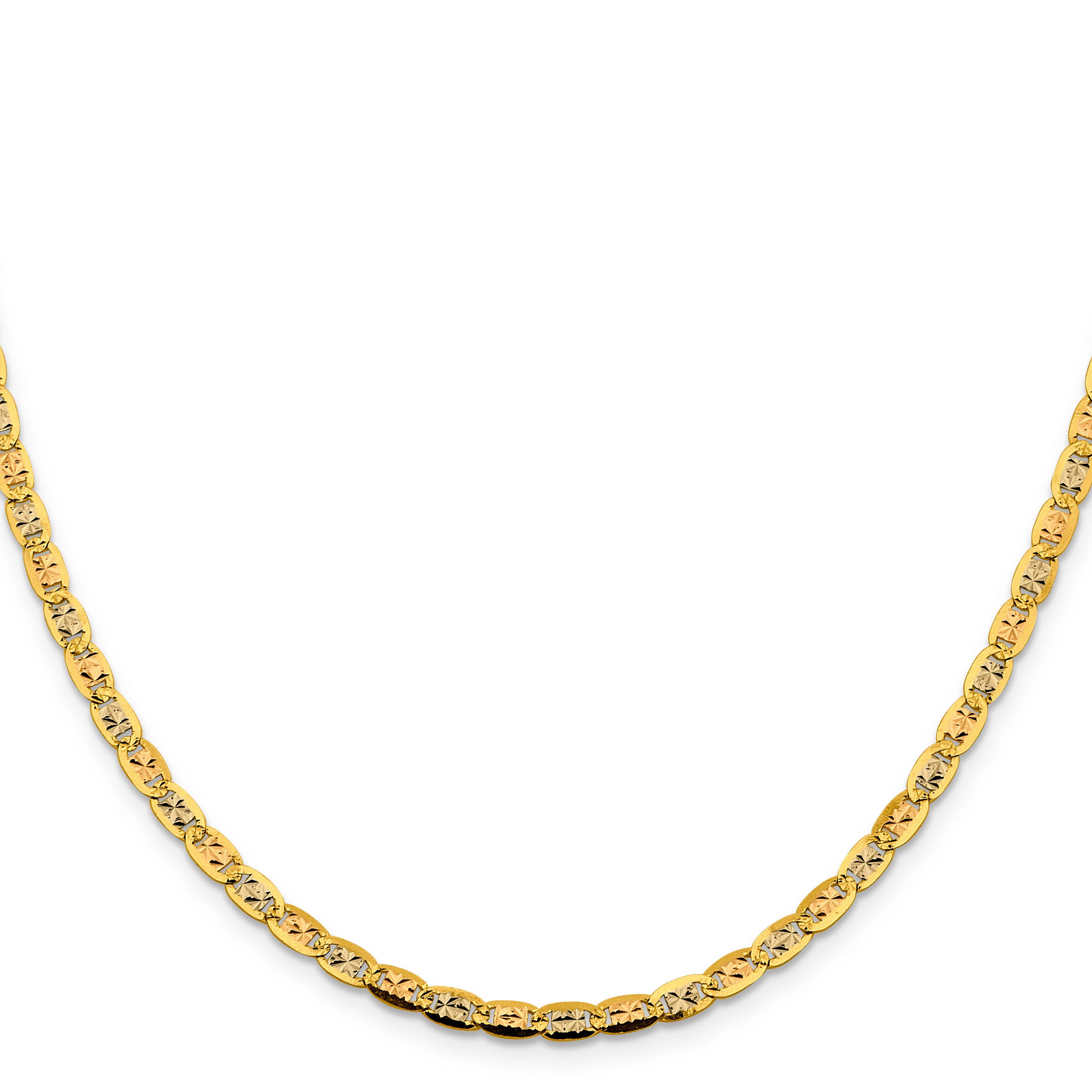 14K 16 inch 3.8mm Tri-color Pav‚ Valentino with Lobster Clasp Chain