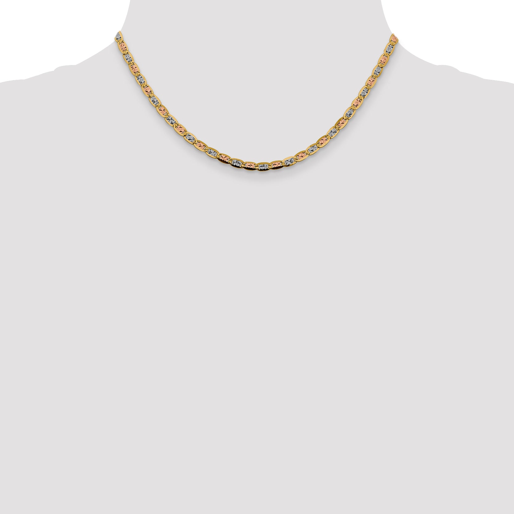 14K 16 inch 3.8mm Tri-color Pav‚ Valentino with Lobster Clasp Chain