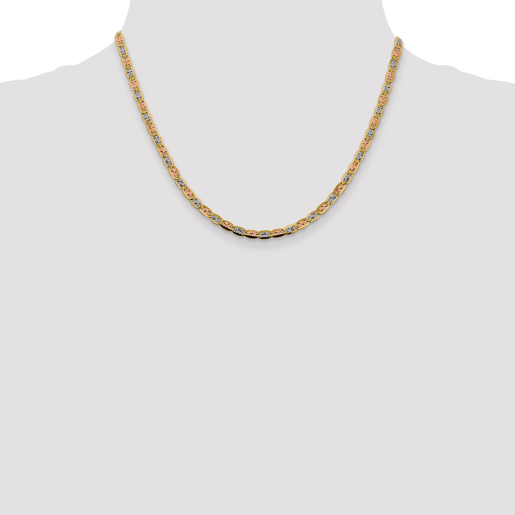 14K 16 inch 3.8mm Tri-color Pav‚ Valentino with Lobster Clasp Chain