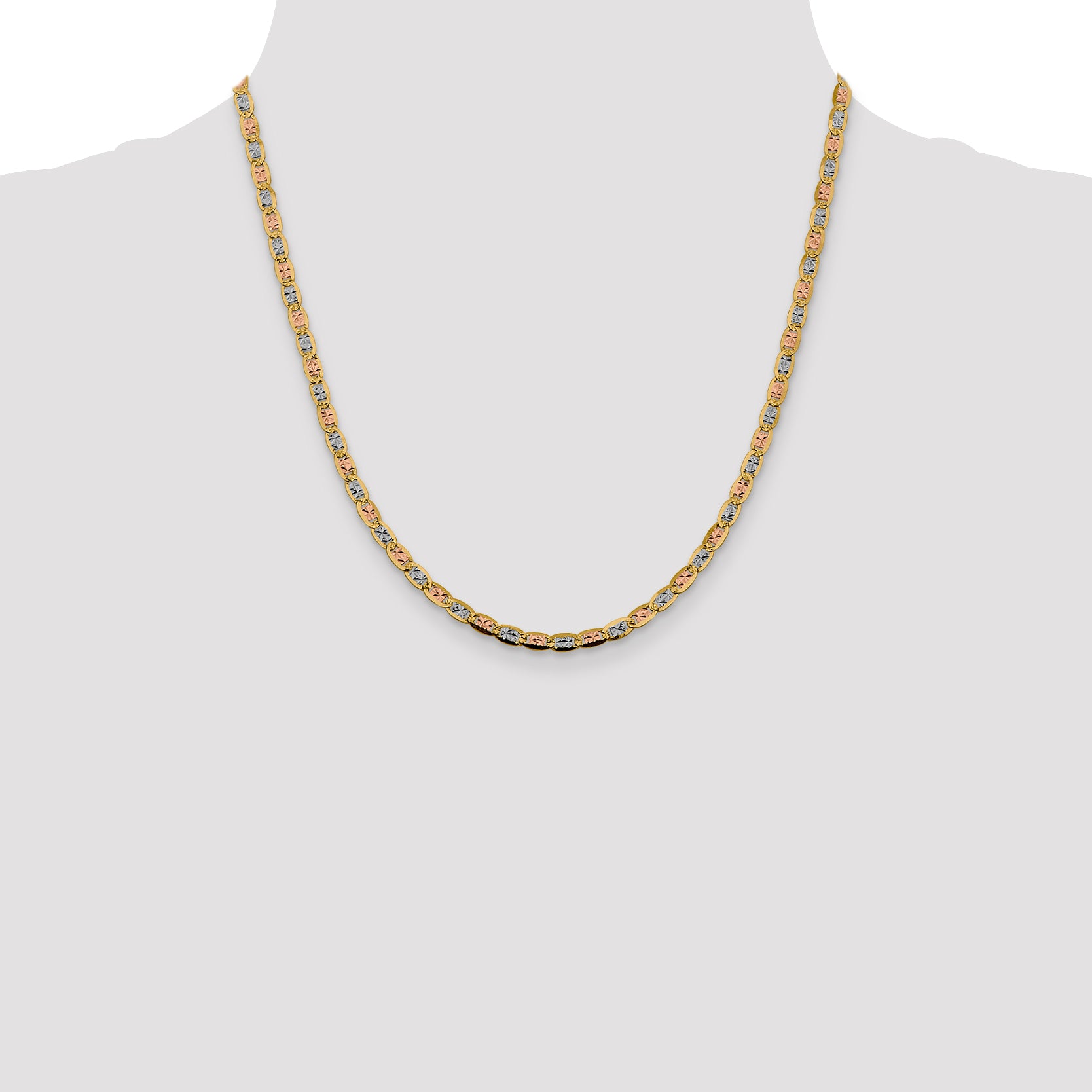 14K 16 inch 3.8mm Tri-color Pav‚ Valentino with Lobster Clasp Chain