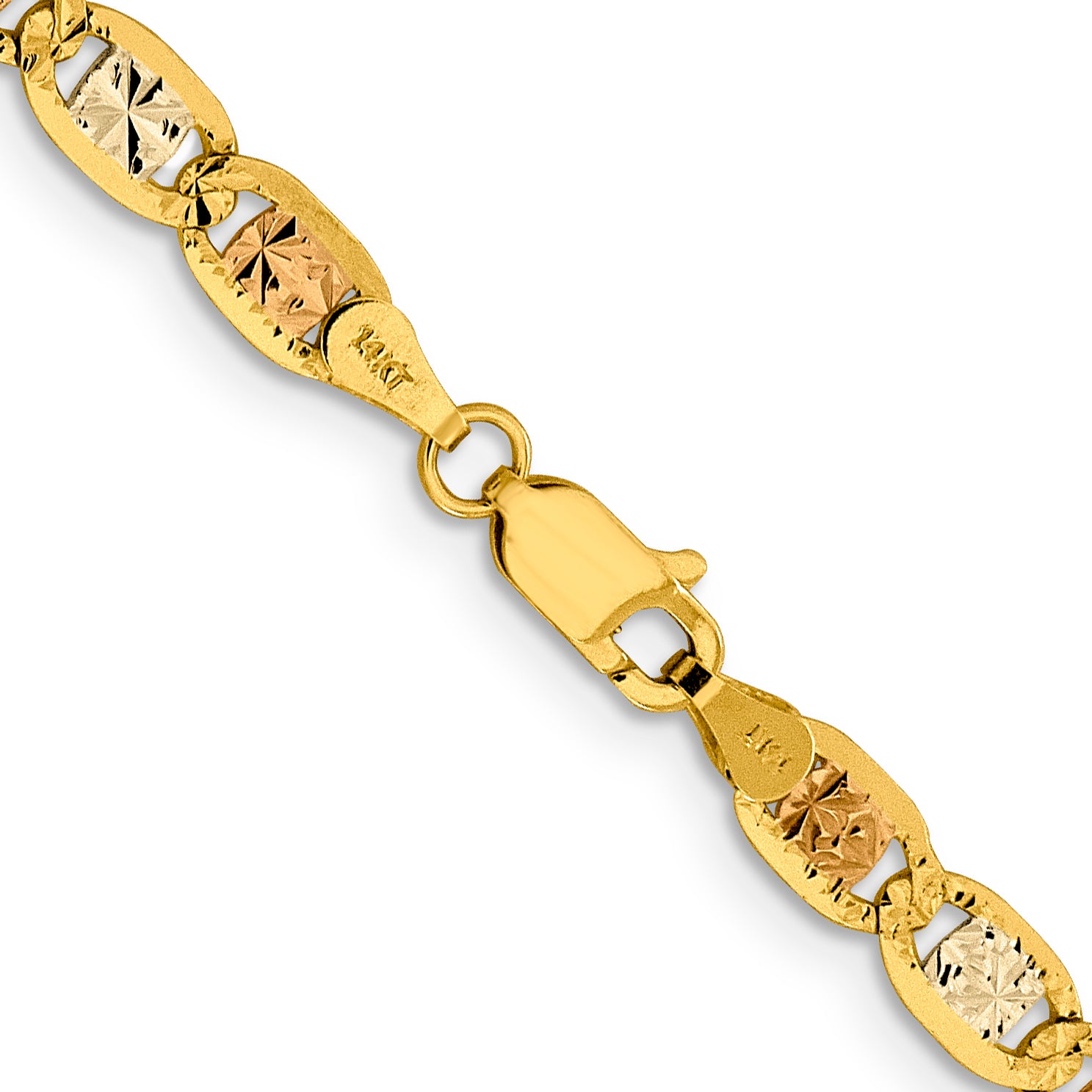 14K 16 inch 4.65mm Tri-color Pav‚ Valentino with Lobster Clasp Chain